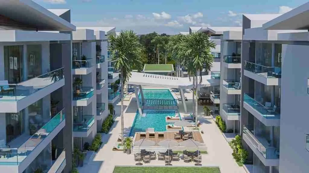 Luxury One Bedroom Condo For Sale With Balcony And White Line At Punta Cana 0011