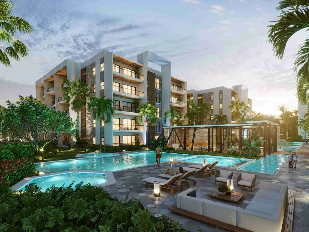 Luxury and modern two bedroom condo for sale in Punta Cana with excellent location jacuzzi and pool. 3