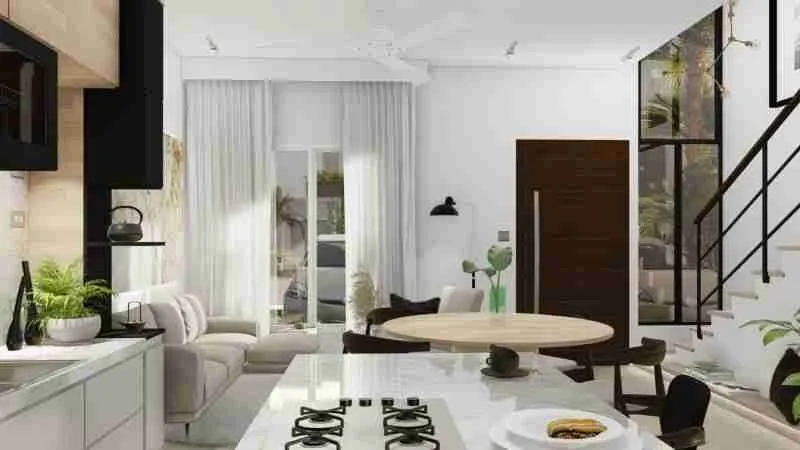 Modern and beautiful two bedroom villa for sale with green areas and a clubhouse at Punta Cana 10
