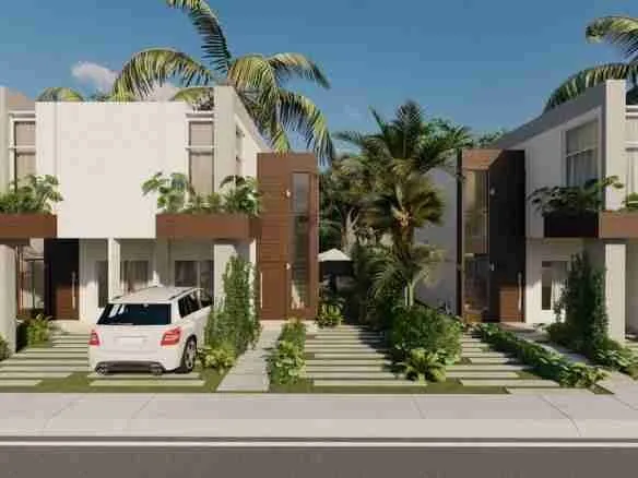 Modern and beautiful two bedroom villa for sale with green areas and a clubhouse at Punta Cana 7