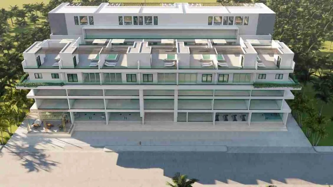 Modern two bedroom condo for sale in Punta Cana with a jacuzzi and pool views. 4
