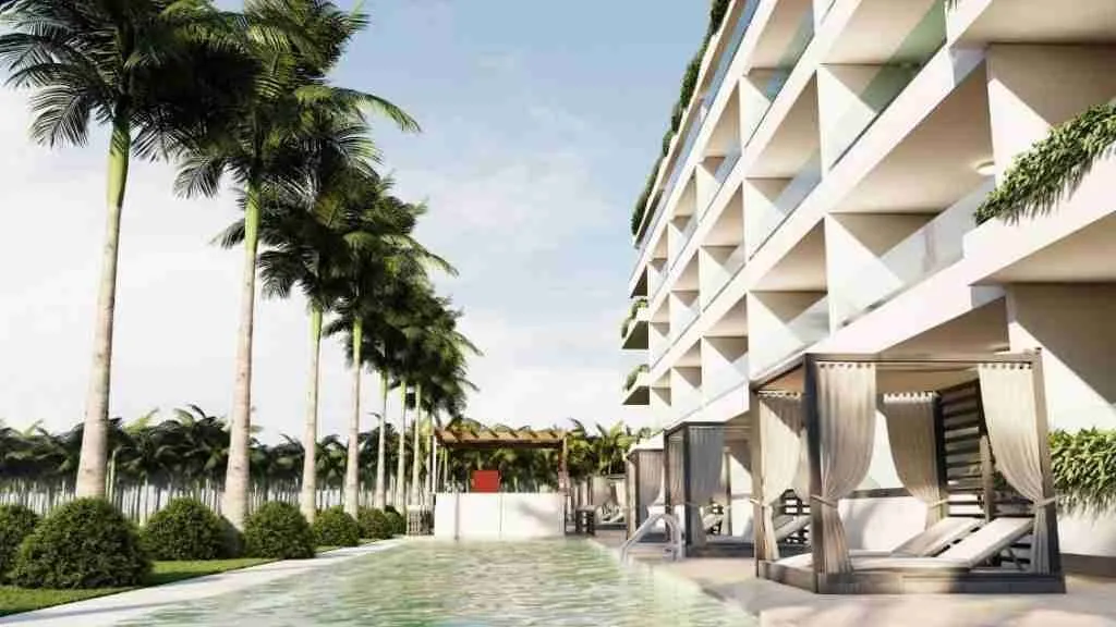 Modern two bedroom condo for sale in Punta Cana with a jacuzzi and pool views. 7 1