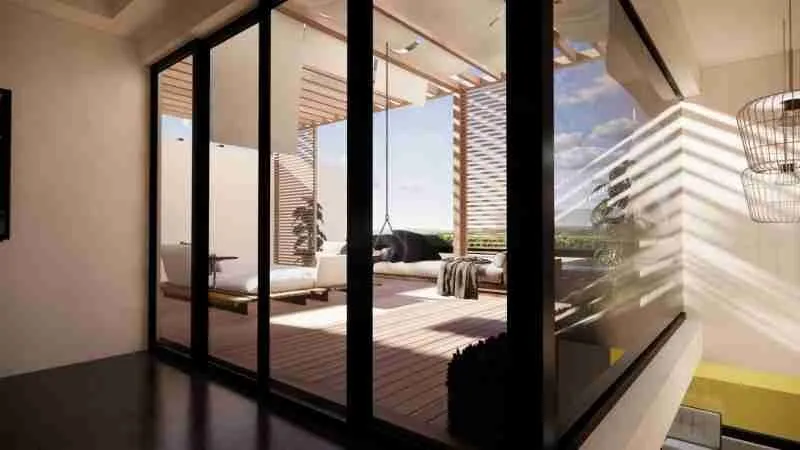 Modern two bedroom condo for sale in Punta Cana with a jacuzzi and pool views. 8 scaled