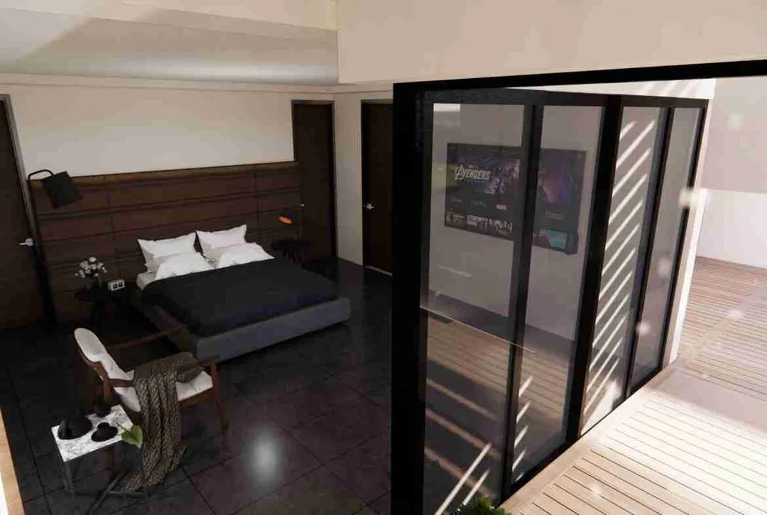 Modern two bedroom condo for sale in Punta Cana with a jacuzzi and pool views. 9 scaled