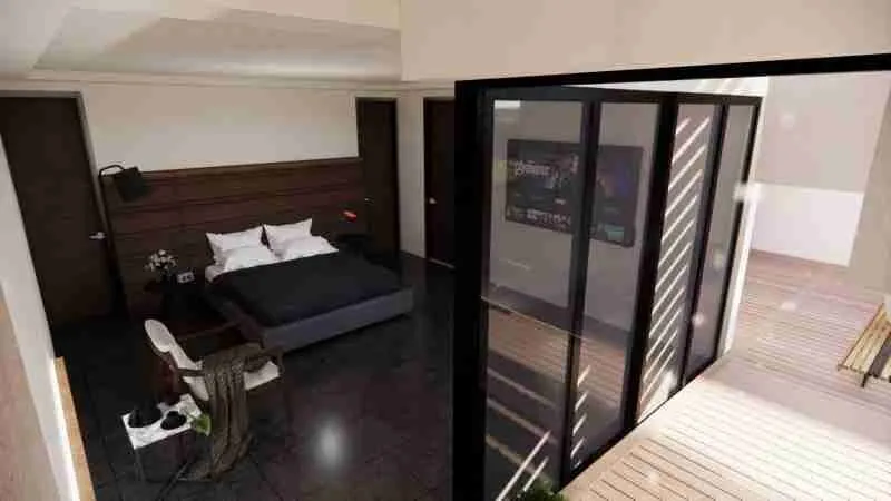 Modern two bedroom condo for sale in Punta Cana with a jacuzzi and pool views. 9 scaled