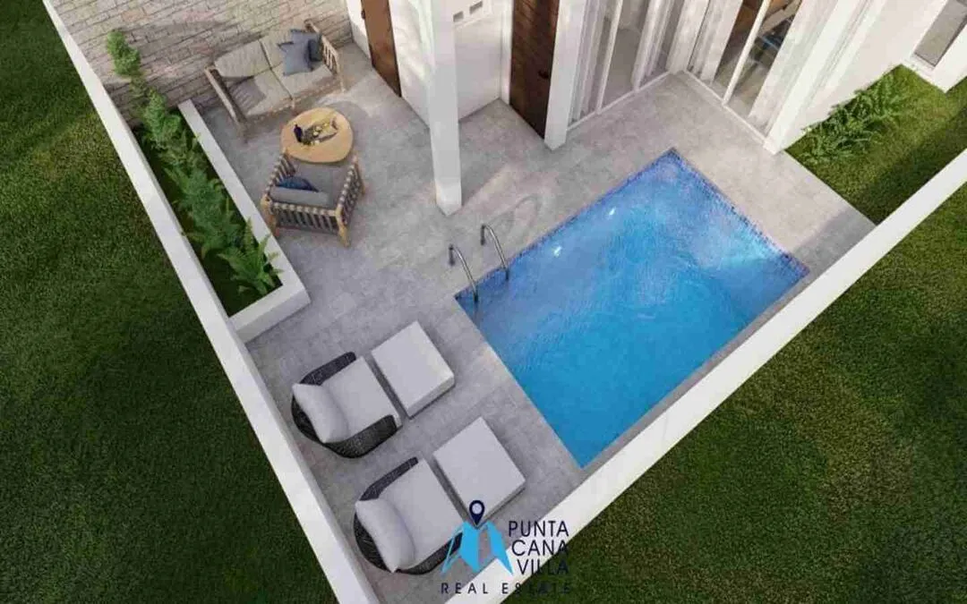 Increíble casa duplex de dos dormitorios en venta en Bávaro, Punta Cana con piscina