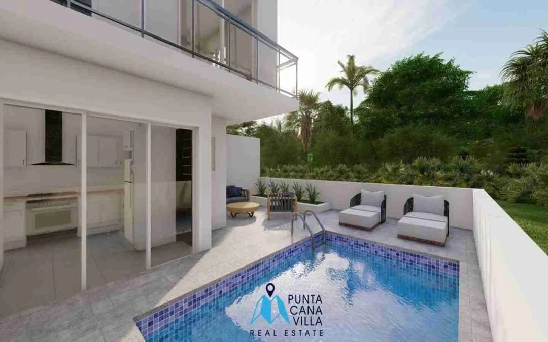 Increíble casa duplex de dos dormitorios en venta en Bávaro, Punta Cana con piscina