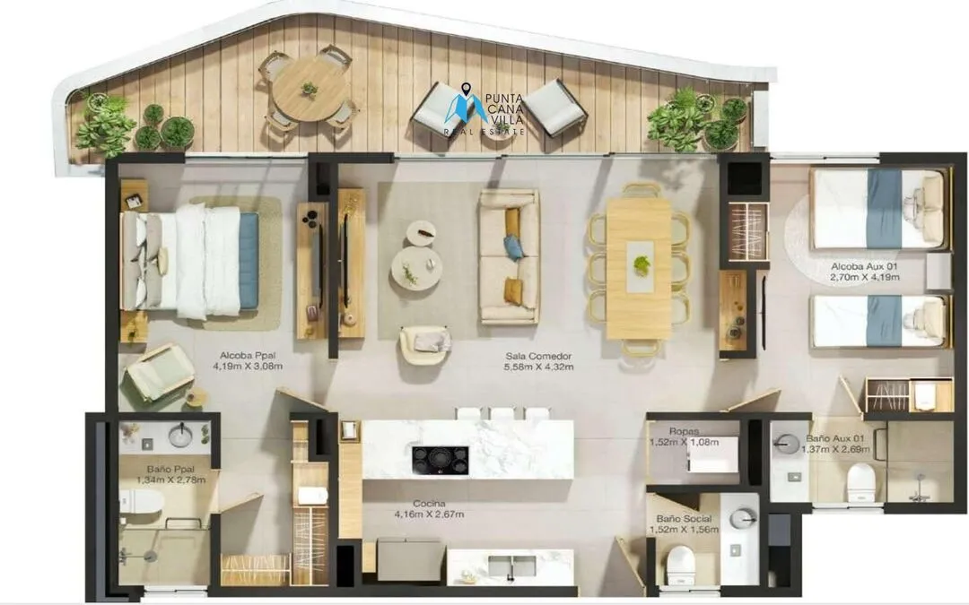 Atractivo Apartamento de dos dormitorios en venta en Punta Cana