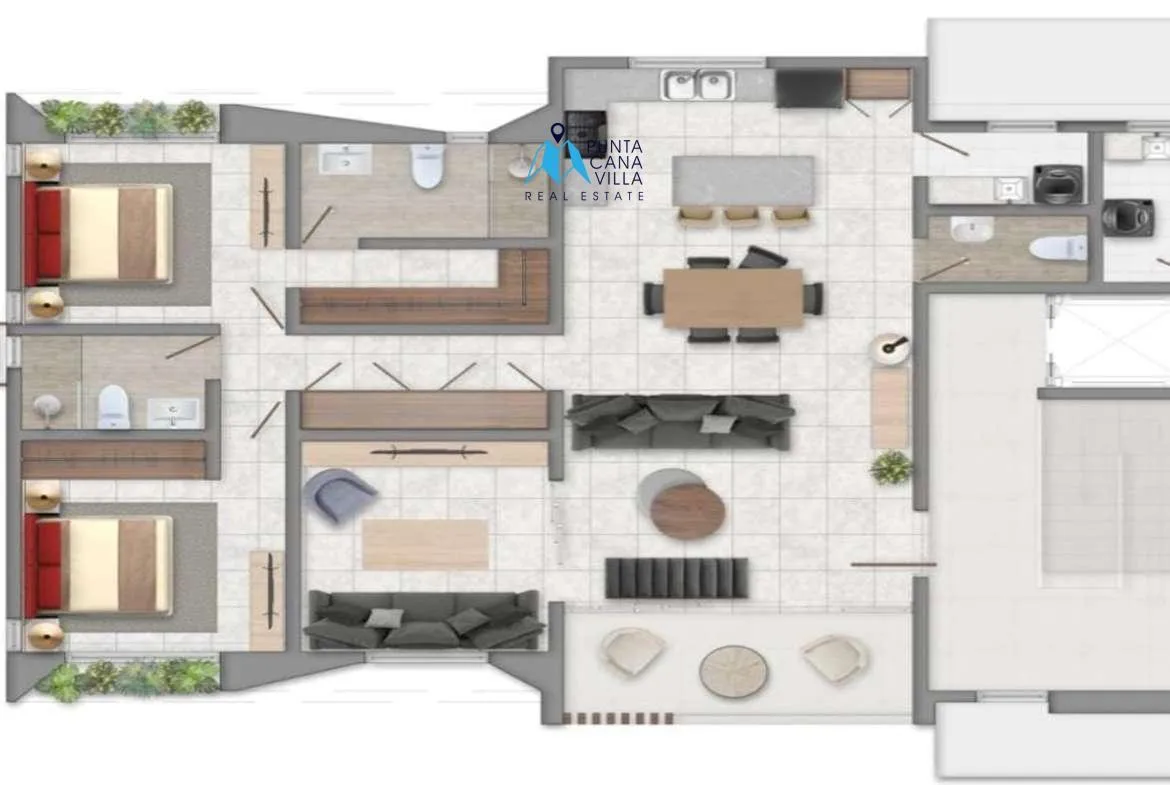 Modern Two Bedroom Condo For Sale In Vista Cana, Bavaro, Punta Cana, The Sunset Residential ()