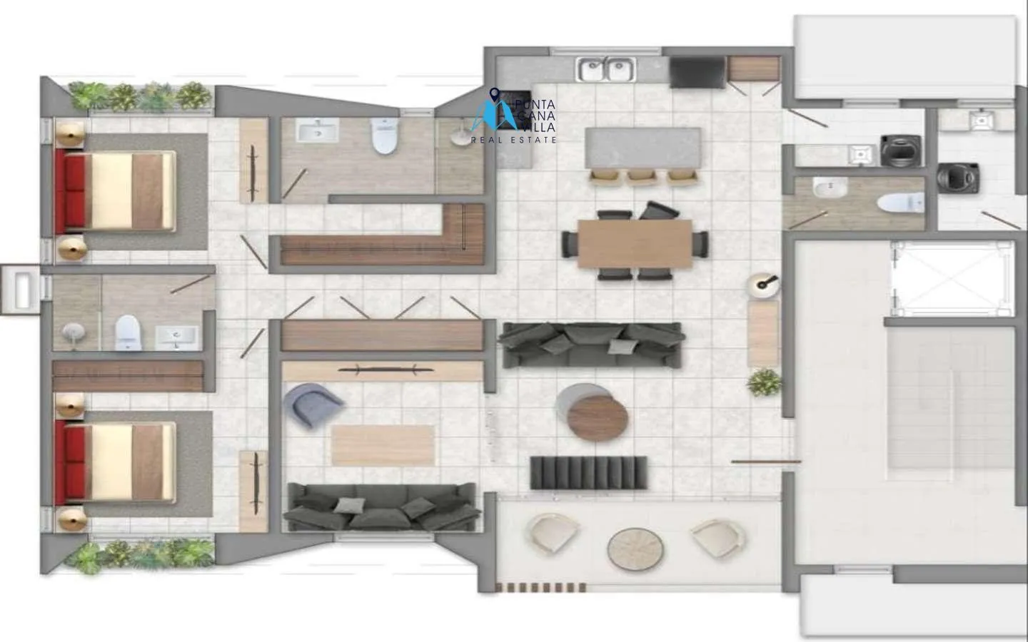 Modern Two Bedroom Condo For Sale In Vista Cana, Bavaro, Punta Cana, The Sunset Residential ()