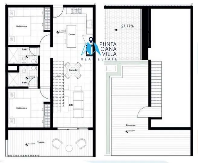 Atractivo Penthouse de dos dormitorios en venta en Bávaro, Punta Cana