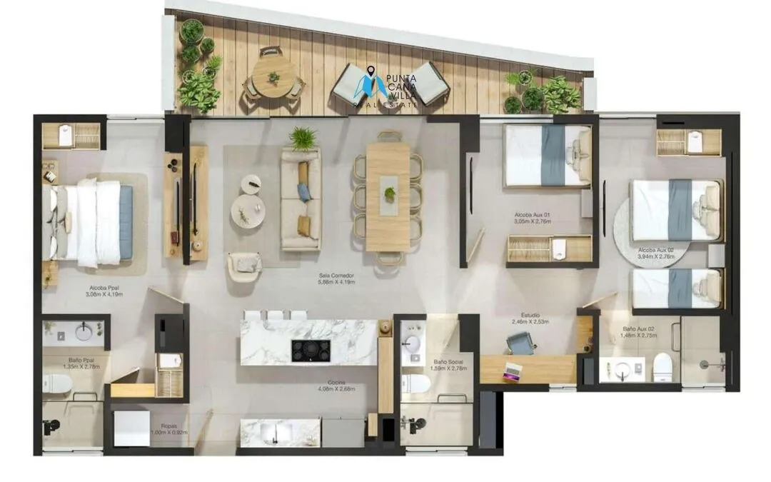 Amplio Tres Dormitorios Apartamento En Venta En Punta Cana