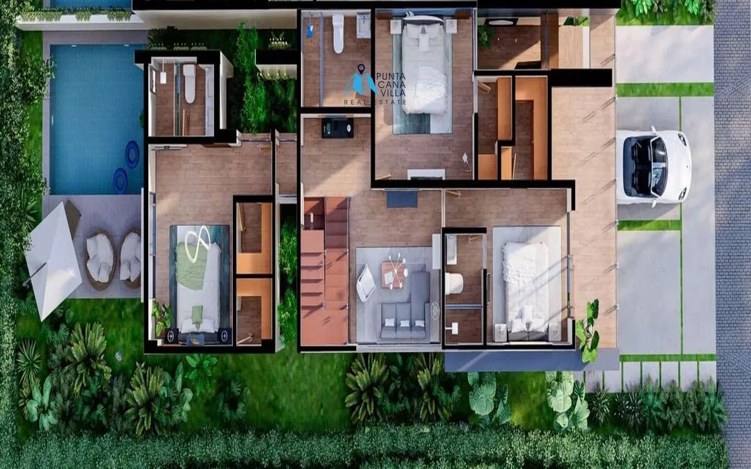 3D Floor Plans, Three Bedroom Villa For Sale In Las Canas, Cap Cana 