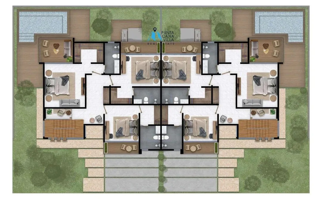 Centre-ville de Punta Cana, Maisons duplex de trois chambres à vendre à Punta Cana