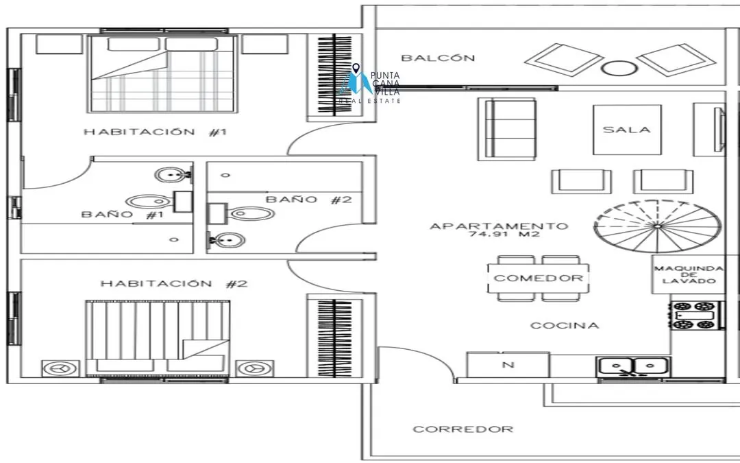 Veron, Appartement-terrasse de deux chambres à coucher à vendre à Bavaro, Punta Cana