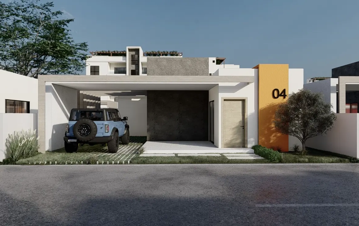 Se Vende Elegante Villa De Dos Habitaciones En Paraiso Del Rey, Punta Cana Con Zonas Verdes