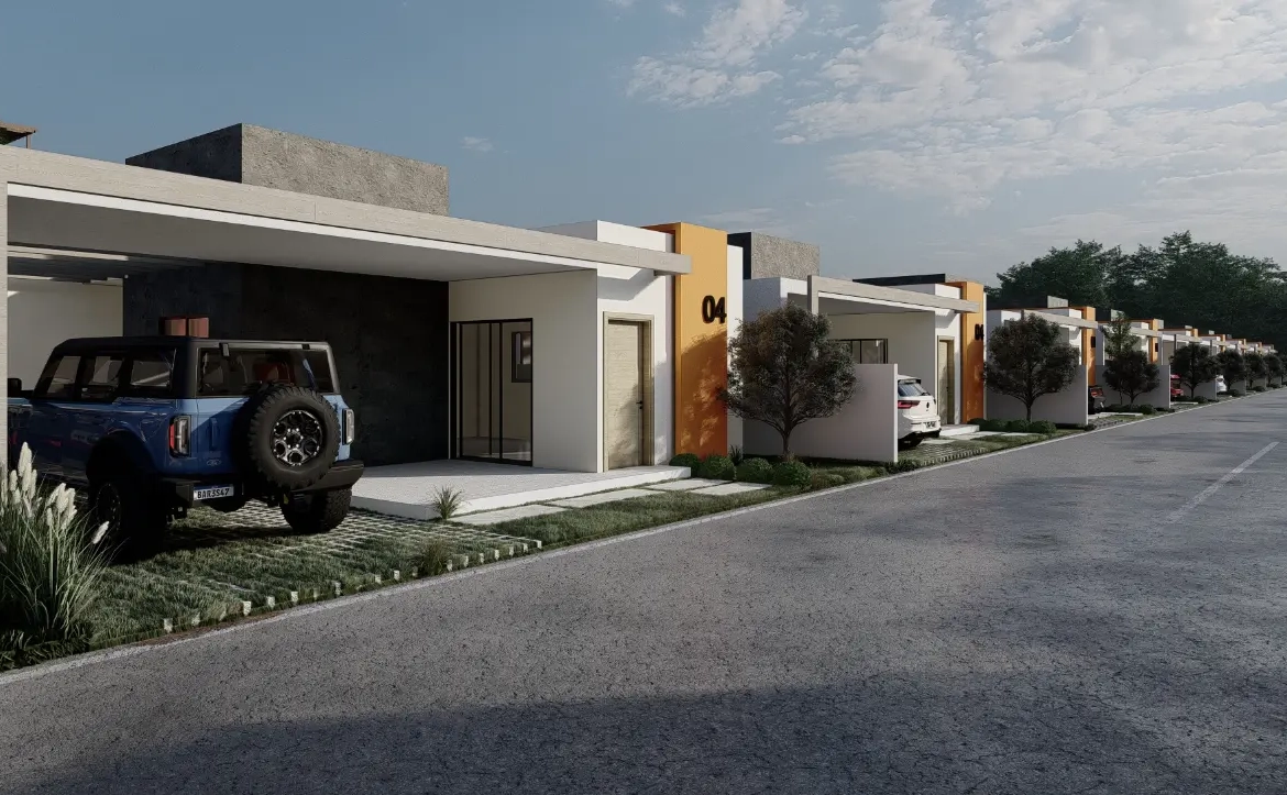 Se Vende Elegante Villa De Dos Habitaciones En Paraiso Del Rey, Punta Cana Con Zonas Verdes