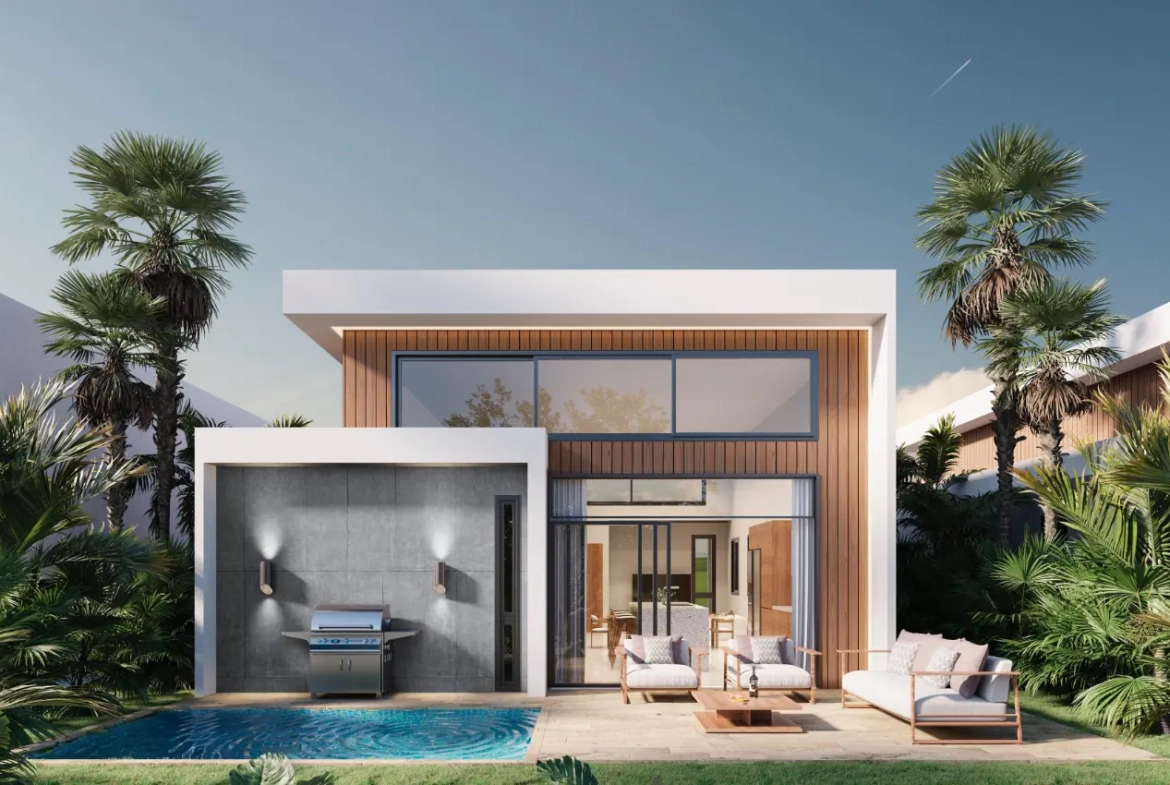 Punta Cana, Villa de tres dormitorios en venta con campo de golf y playa privada.