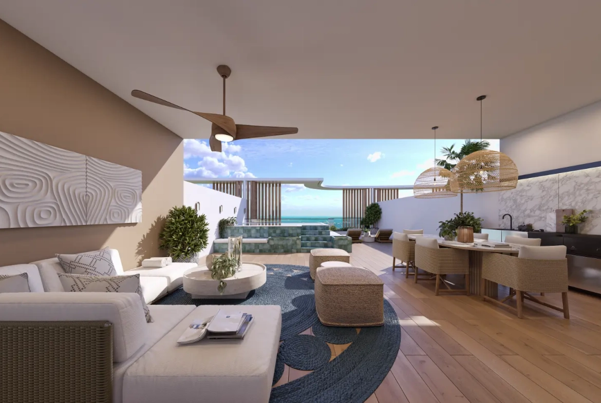 Appartement-terrasse d’une chambre à vendre à Palm Beach Residences, Las Iguanas, Cap Cana.