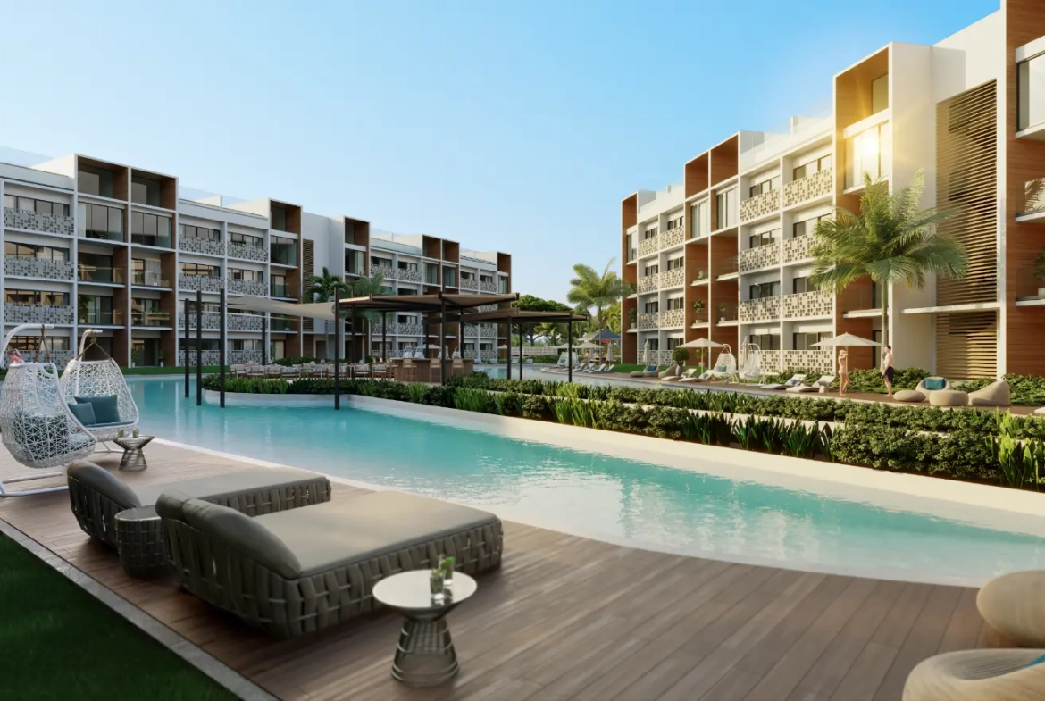 ID , Mystiq Wave, condo de deux chambres à vendre à White Sands, Punta Cana avec vue sur la piscine ()