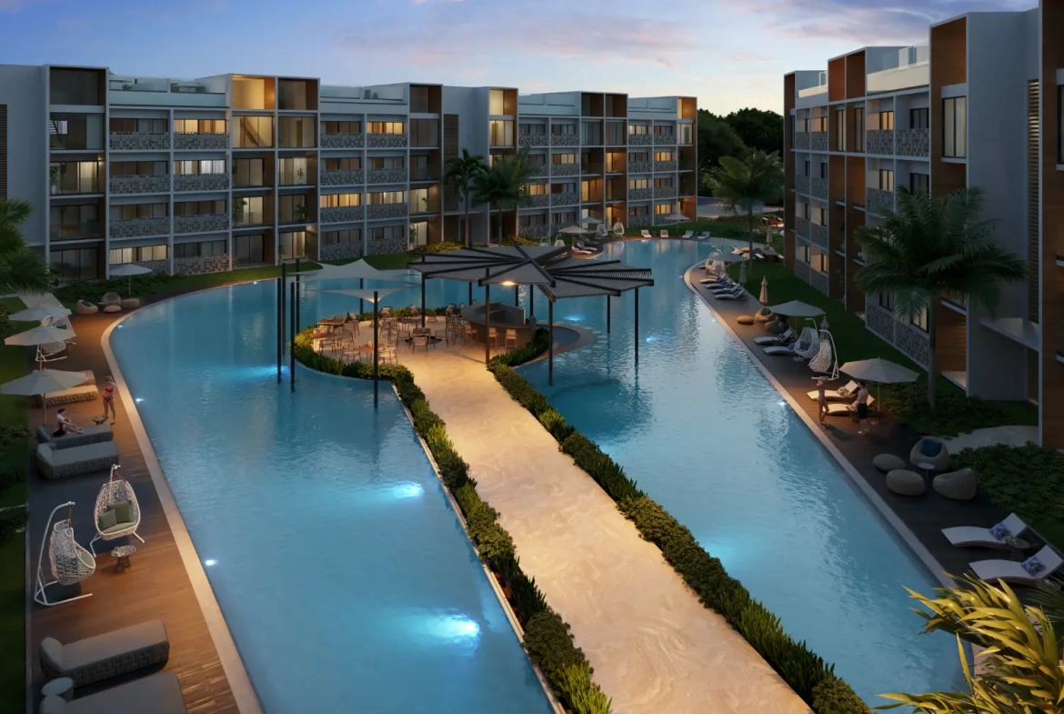 Mystiq Wave, appartement de deux chambres à vendre à White Sands, Punta Cana avec vue sur la piscine