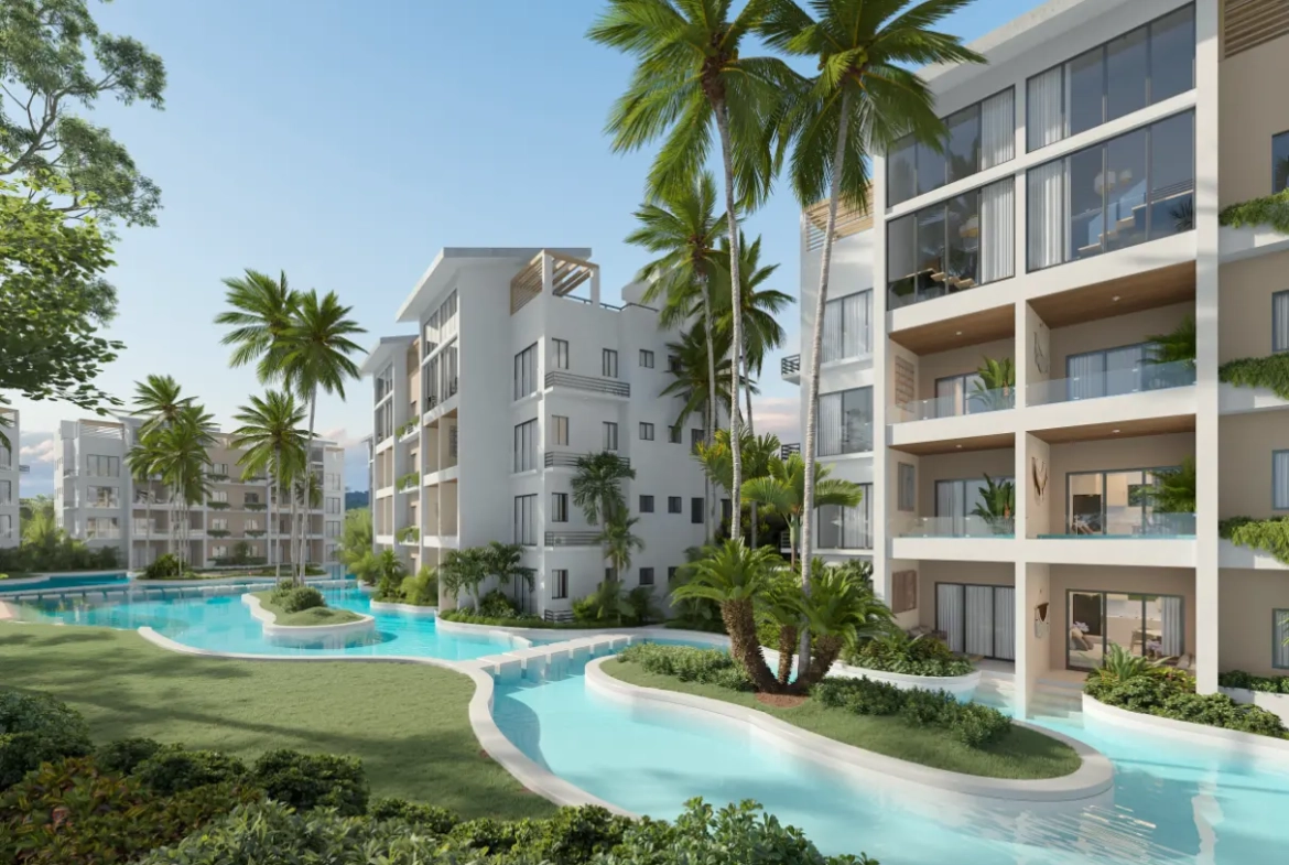 Mystiq Bay, Appartement-terrasse d’une chambre à vendre à White Sands, Punta Cana avec vue sur le terrain de golf