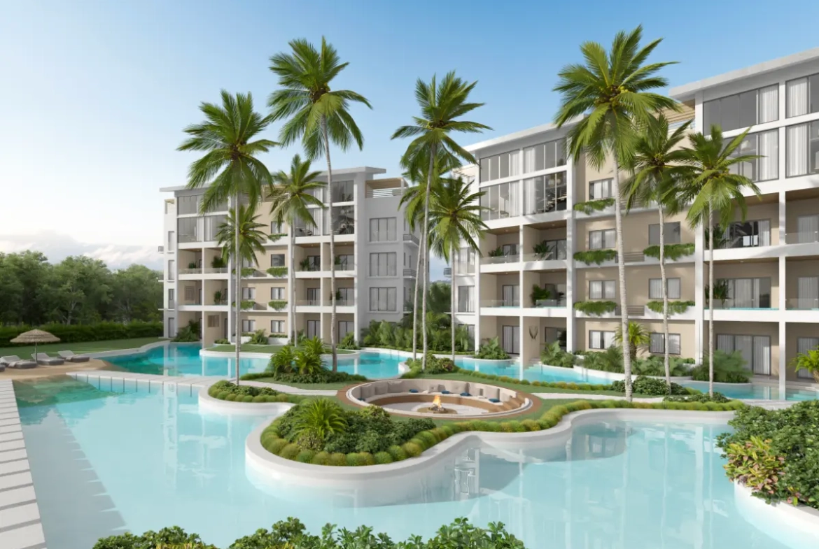 Mystiq Bay, Appartement-terrasse d’une chambre à vendre à White Sands, Punta Cana avec vue sur le terrain de golf