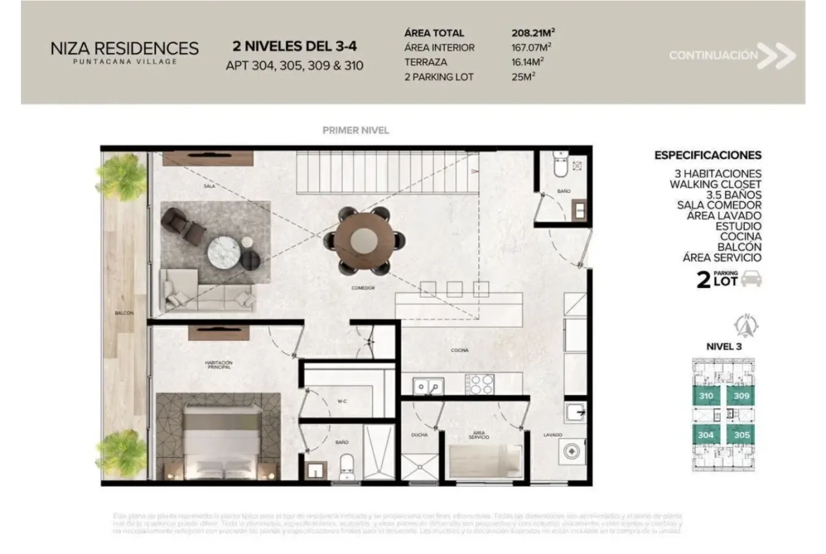 Niza Residences, condo de trois chambres à vendre à Punta Cana Village