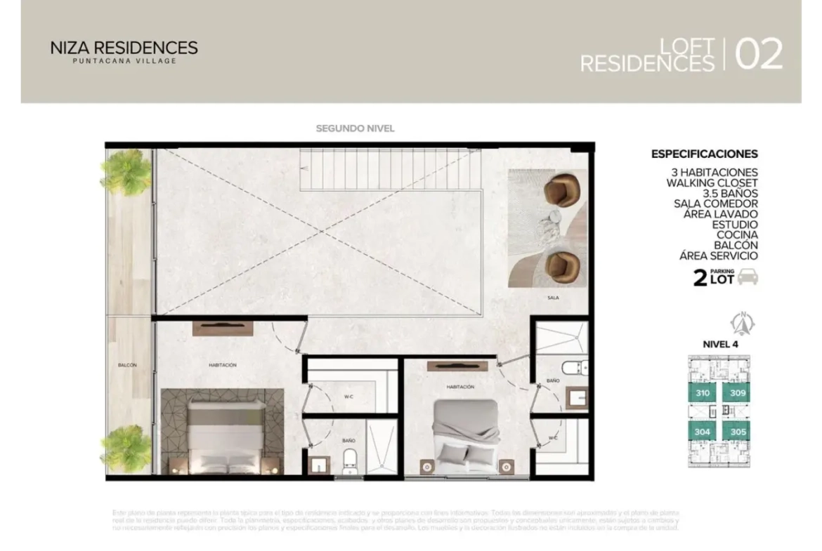 Niza Residences, condo de trois chambres à vendre à Punta Cana Village