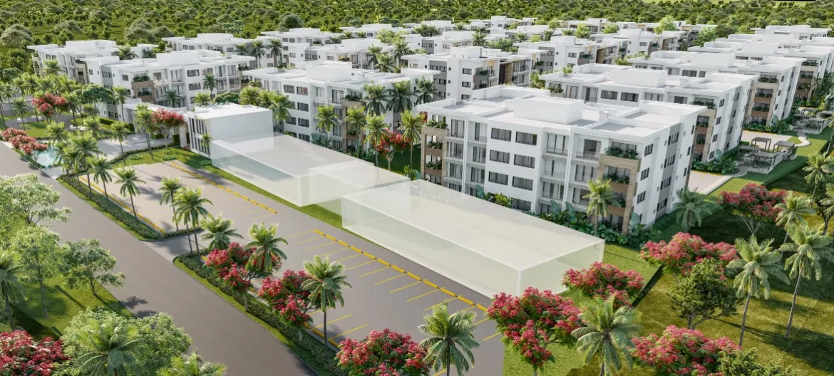 Ciudad Jardín, Se Vende Apartamento De Un Dormitorio En Bávaro, Punta Cana Con Zona De Césped