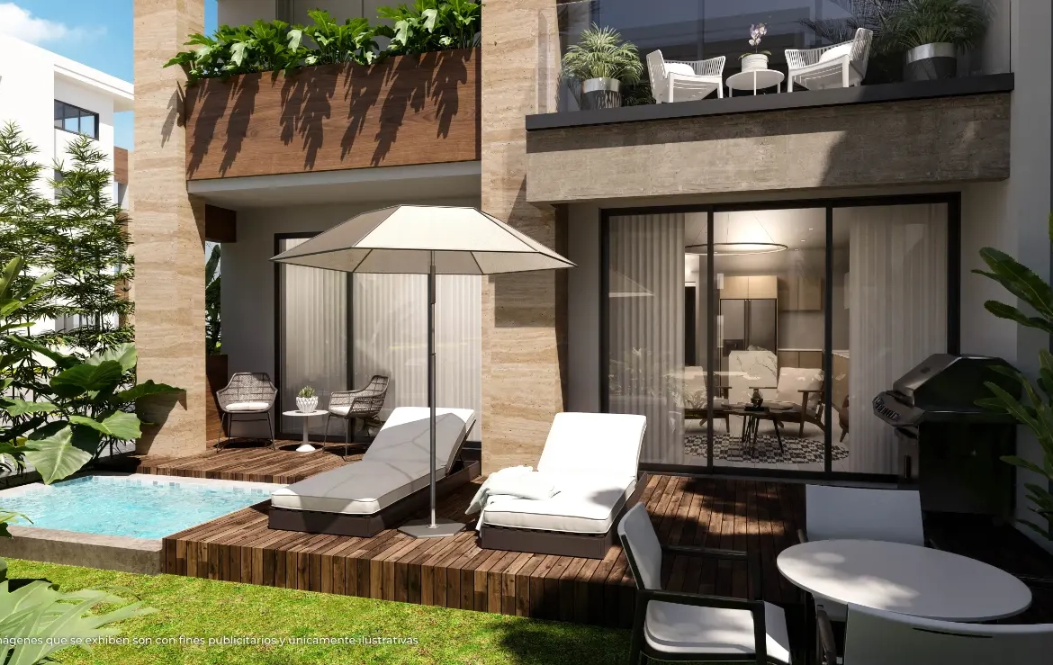 Ciudad Jardín, Se Vende Apartamento De Un Dormitorio En Bávaro, Punta Cana Con Zona De Césped