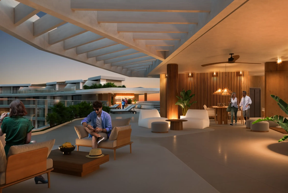 Las Iguanas : Appartement-terrasse d’une chambre à vendre à Crystal Garden, Cap Cana avec vue sur la piscine