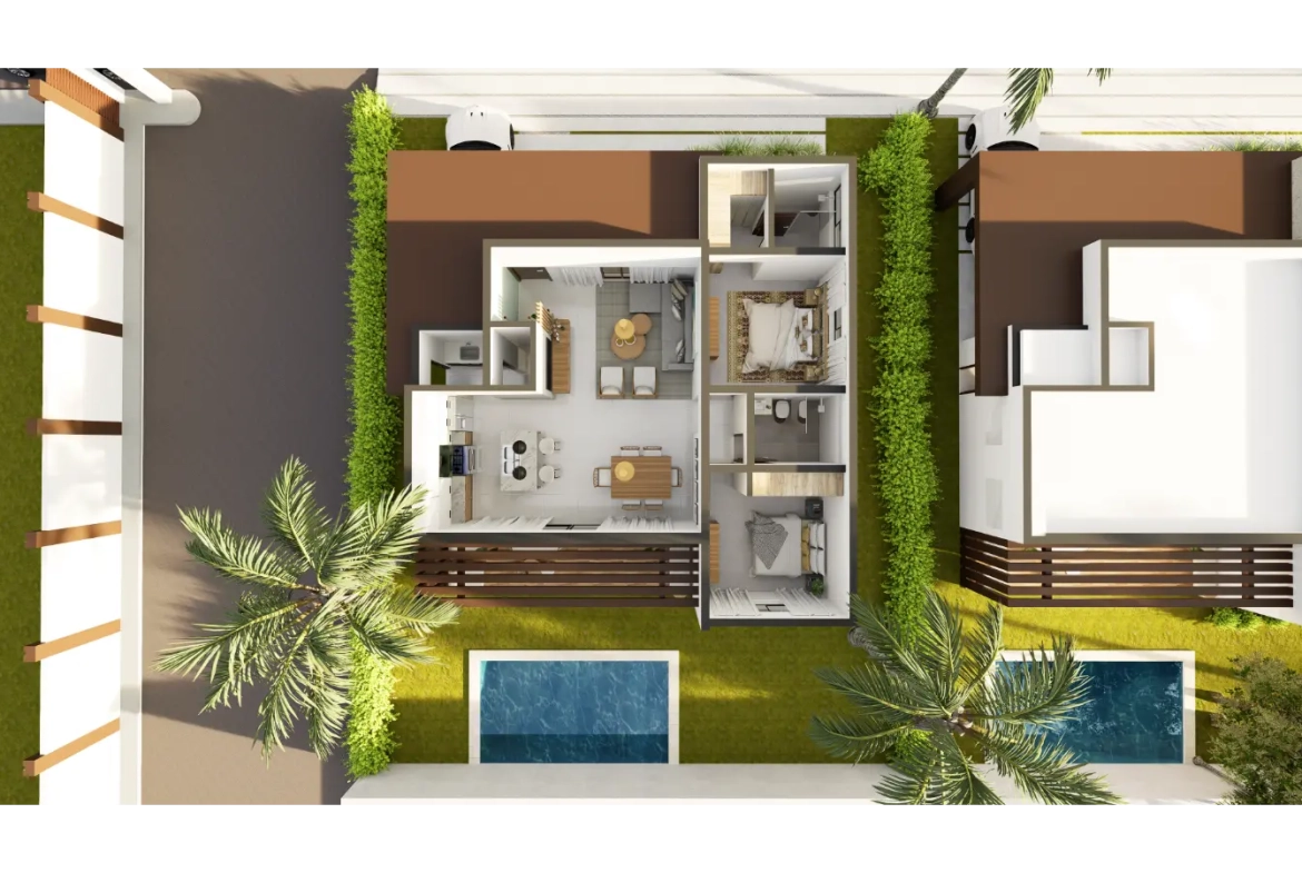 Olmos Residences, Villa de dos dormitorios en venta en Macao, Punta Cana con transporte gratuito a la playa de Macao