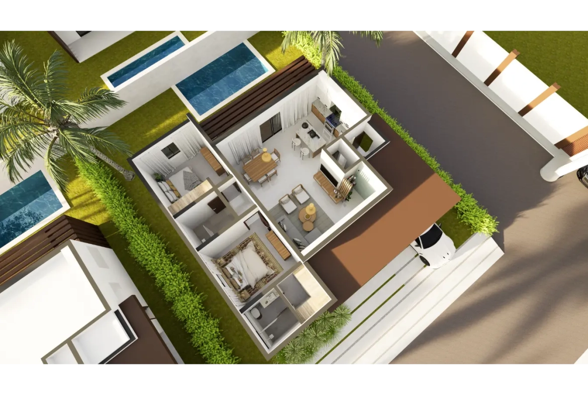 Olmos Residences, Villa de dos dormitorios en venta en Macao, Punta Cana con transporte gratuito a la playa de Macao
