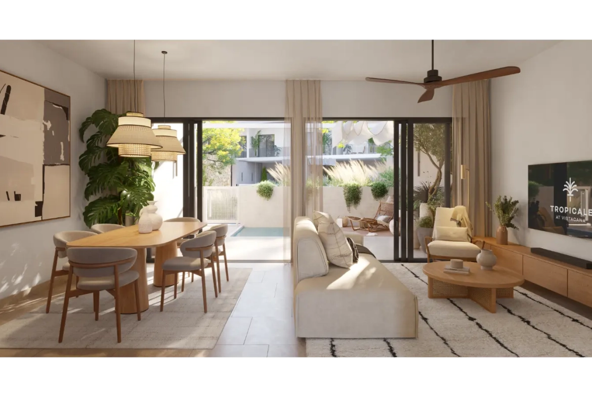 Tropicale: casa duplex de tres habitaciones en venta con acceso a lago artificial en Vista Cana, Punta Cana