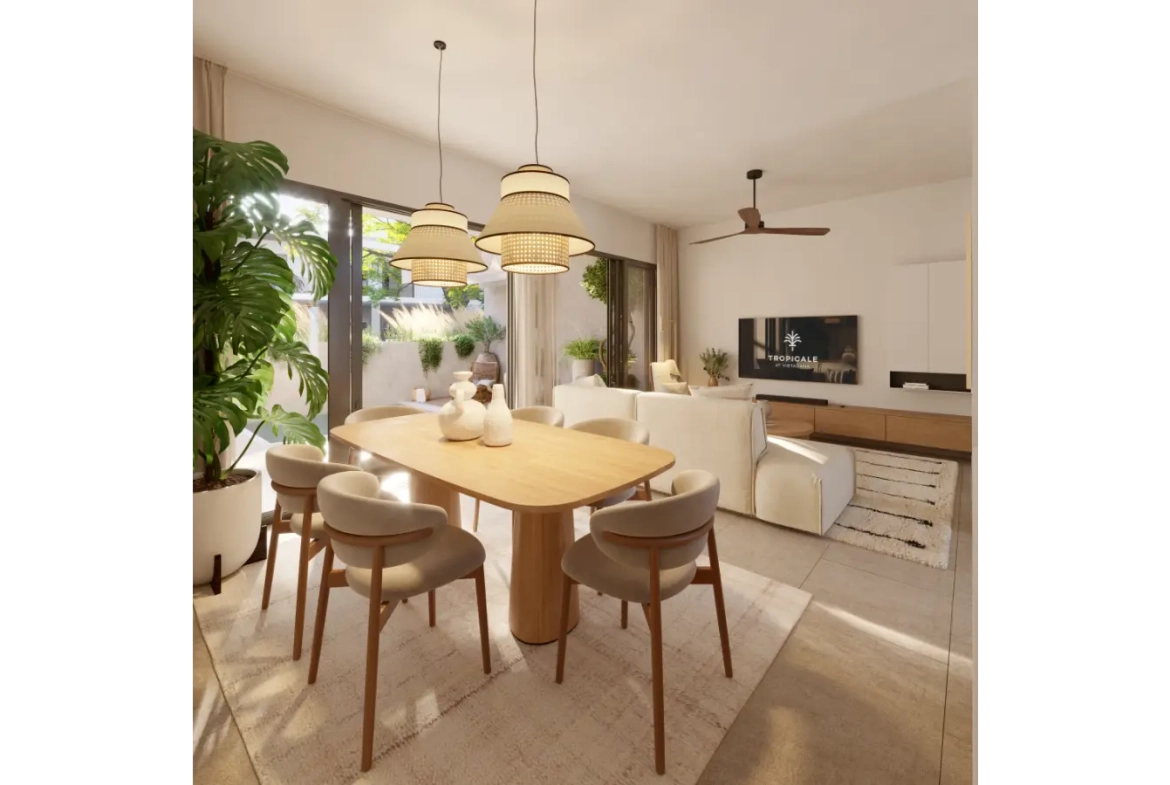 Tropicale: casa duplex de tres habitaciones en venta con acceso a lago artificial en Vista Cana, Punta Cana