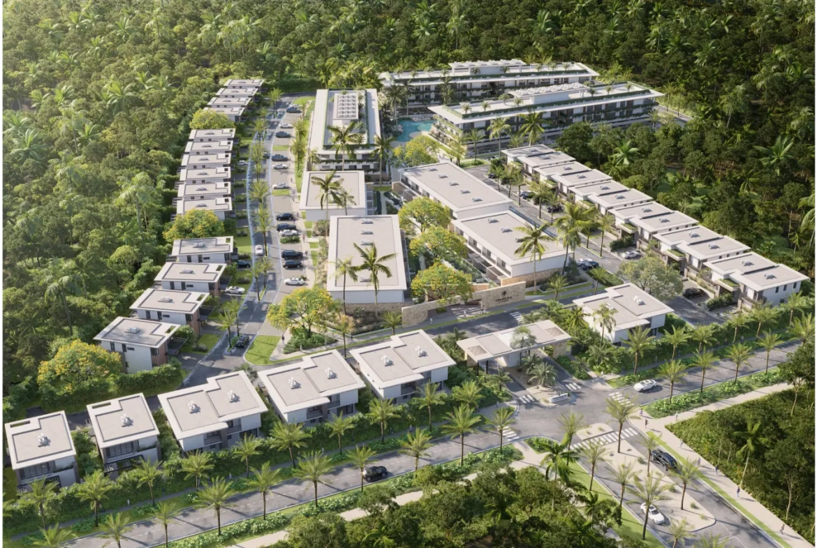 Tropicale: casa duplex de tres habitaciones en venta con acceso a lago artificial en Vista Cana, Punta Cana