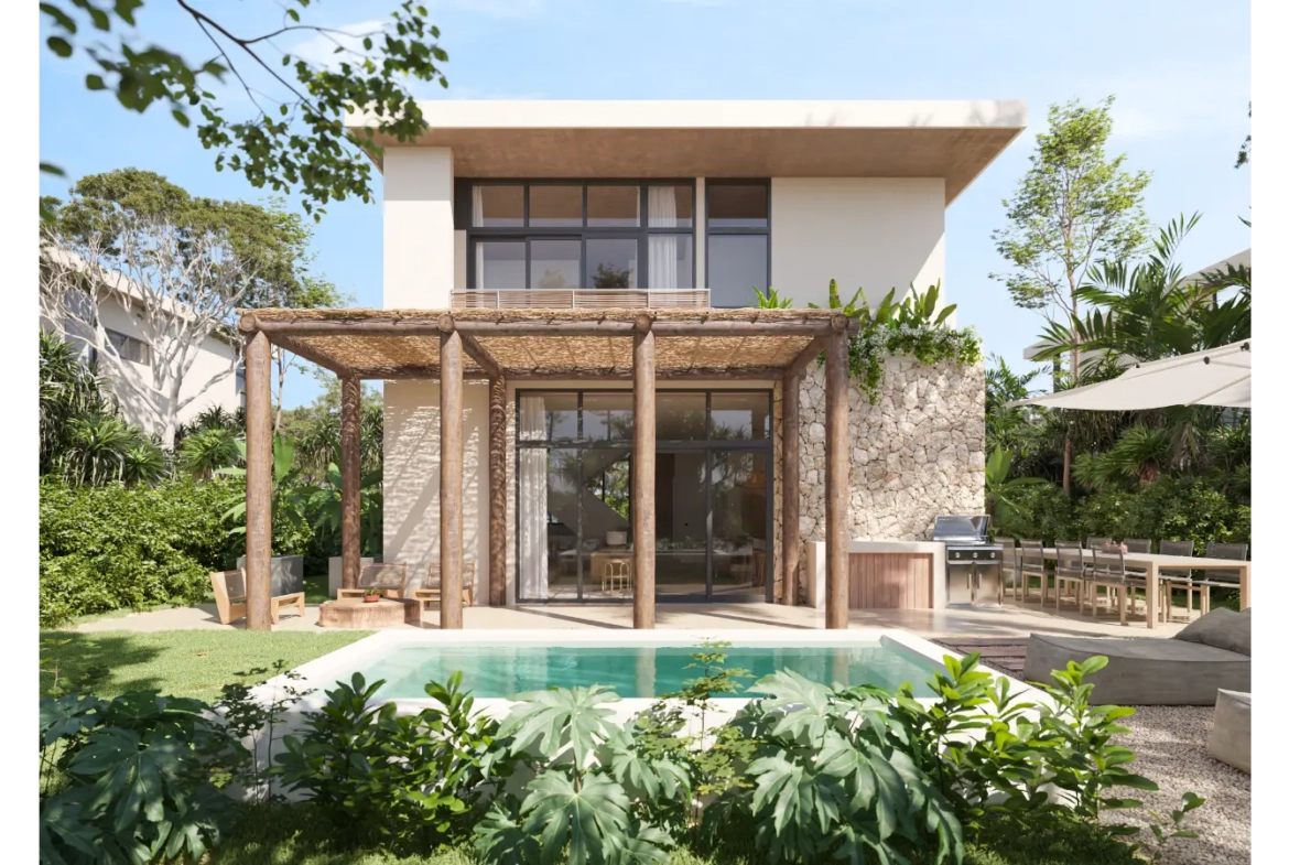 Aldea Park, Maison individuelle de quatre chambres à vendre au centre-ville de Punta Cana avec balcon