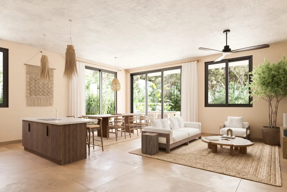 Aldea Park: villa dúplex de tres habitaciones en venta en el centro de Punta Cana con terraza