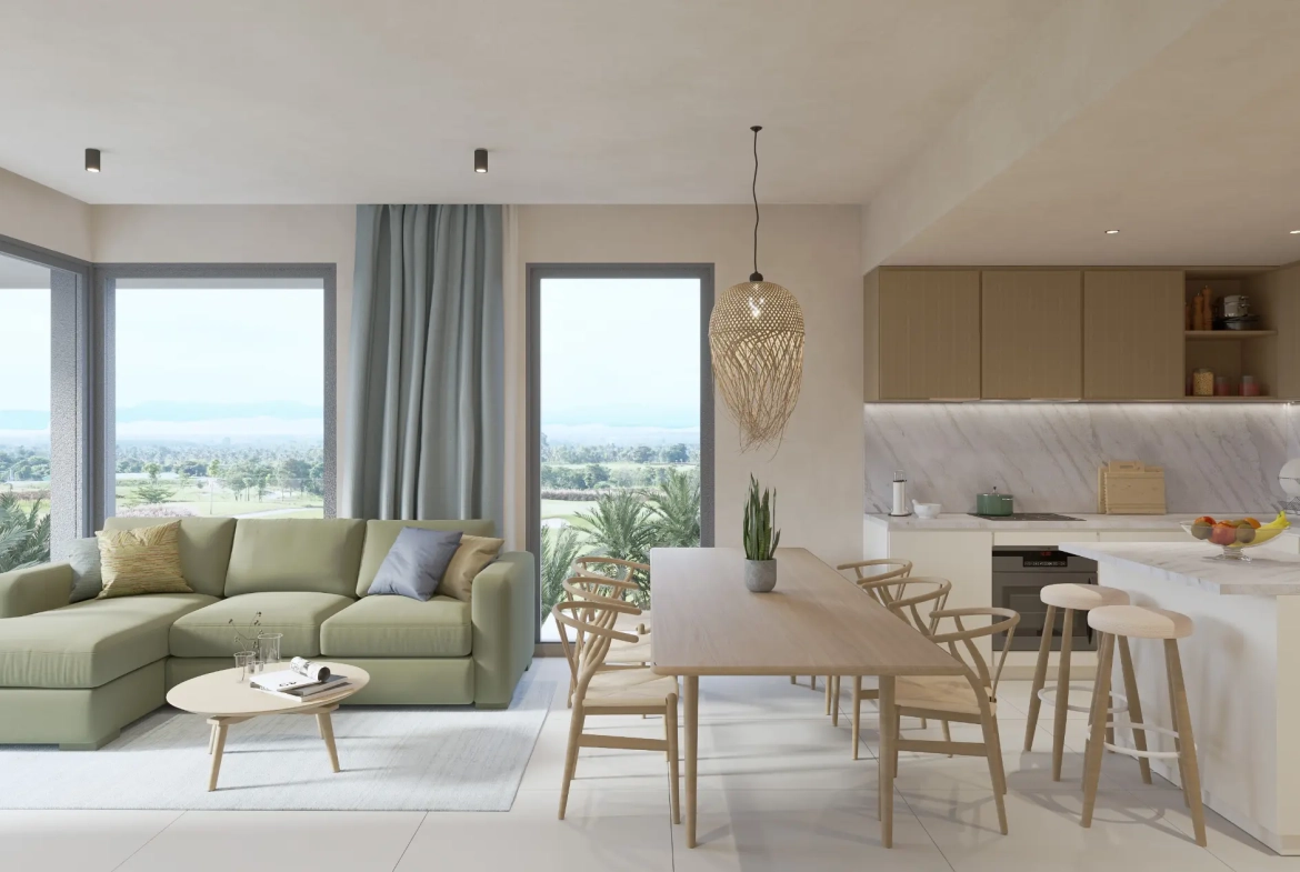 Apartamento de 2 habitaciones totalmente amueblado con vistas al golf en Palmira Golf Residences, Cocotal, Punta Cana