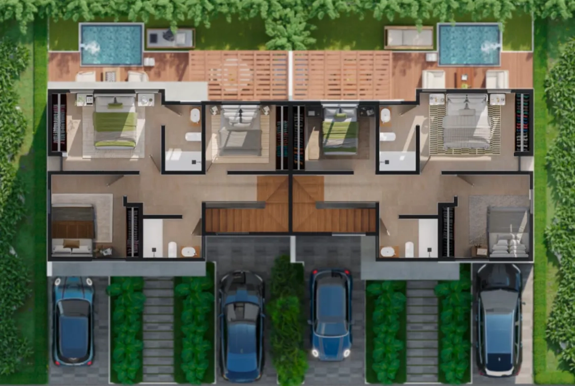 Elegante casa duplex de 3 habitaciones con estudio en venta en Cassamare Residences, Vista Cana — Punta Cana