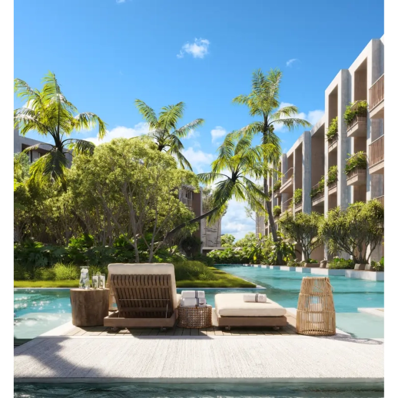 Ansaya at Aldea II Penthouse de una habitación en venta en el centro de Punta Cana con piscina y acceso al gimnasio.