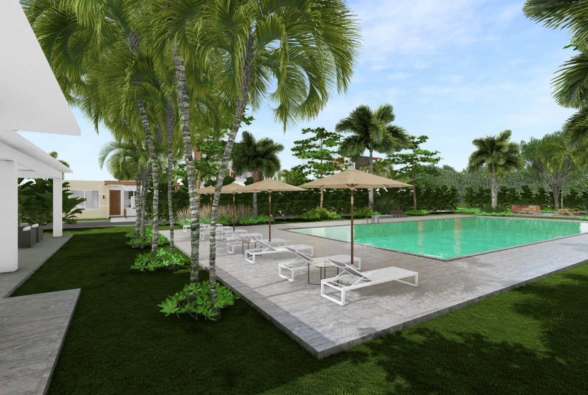 Vista del gazebo y la piscina en Villas Sole Mio, Macao Punta Cana