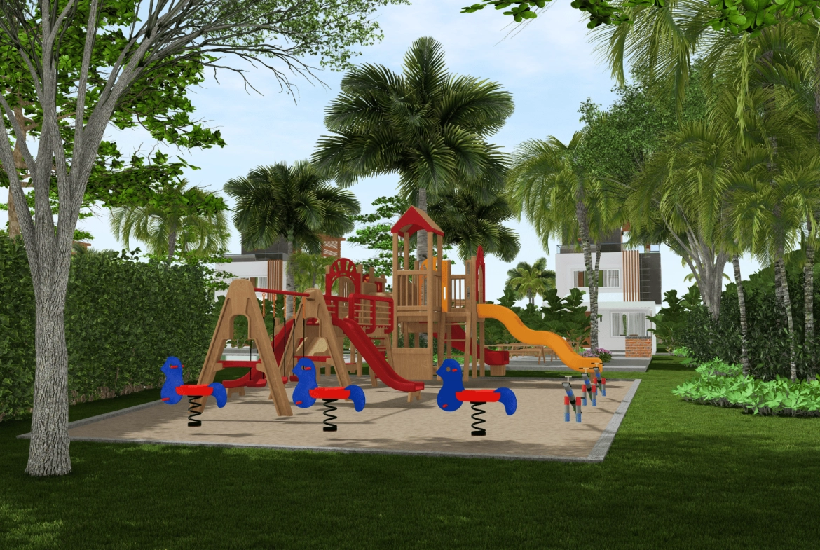 Kids Playground with safe outdoor space at Villas Sole Mio in Punta Cana