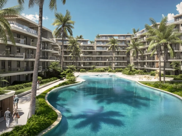 Azul Garden Cap Cana 2-bedroom plus family room apartment with lake view and tropical gardens.