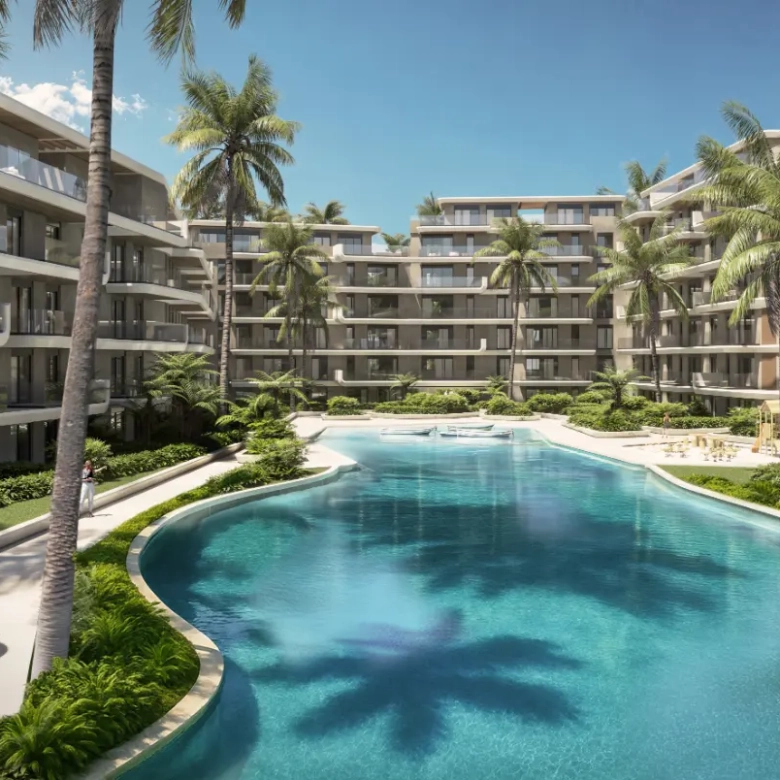 Azul Garden Cap Cana 2-bedroom plus family room apartment with lake view and tropical gardens.