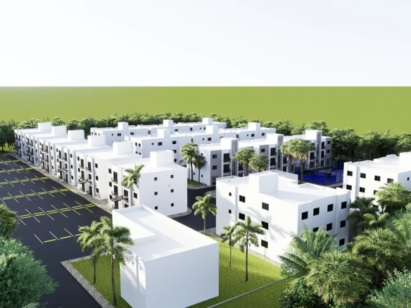 Moderno apartamento de un dormitorio con estudio en Residencial Géminis, Verón - vivienda compacta y comunidad cerrada en Punta Cana.