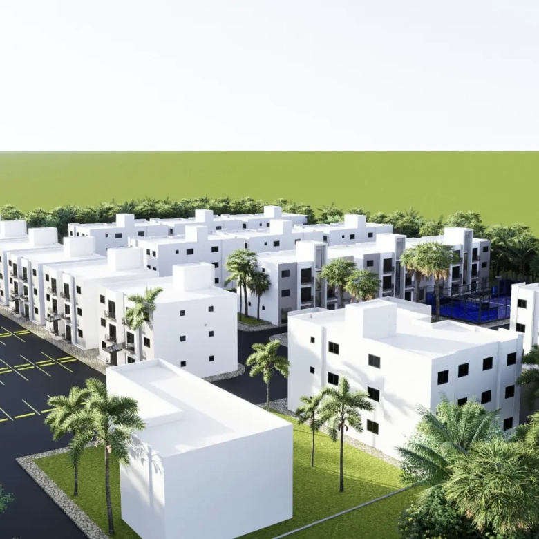 Modern one‑bedroom apartment with study at Gemini Residential, Veron — compact living space and gated community in Punta Cana.