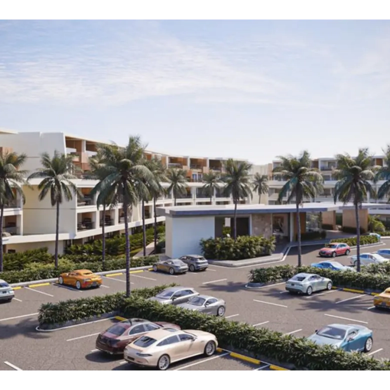 7 Palms Adventure Vista Cana 1BR exterior - patio privado, balcón y acceso en ascensor