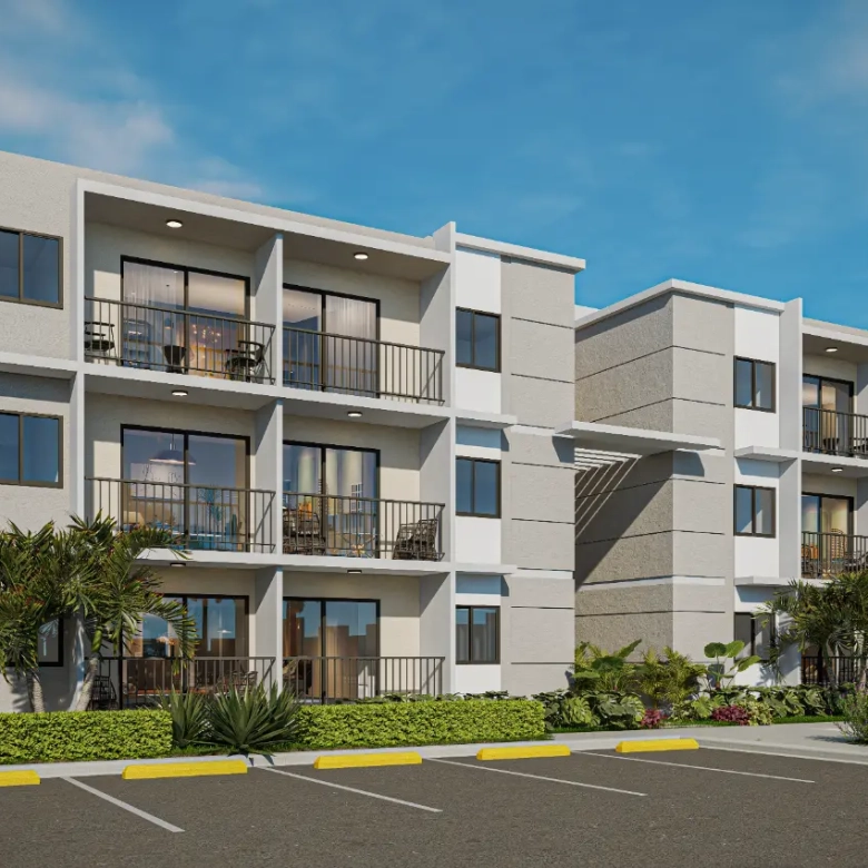 Los Robles Residences Bavaro Apartamento de 1 habitación en venta en urbanización cerrada con piscina gimnasio zona pet friendly y Parqueo privado